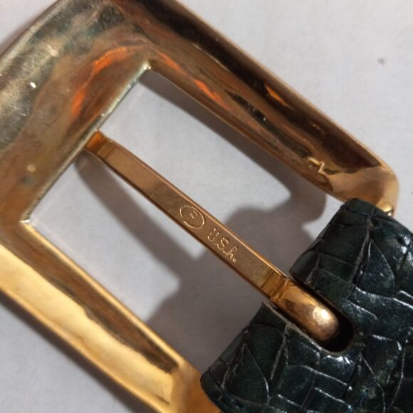 Vintage Doncaster Green Leather Belt-Medium-Croc Embossed-Brass Buckle & Loop main image 4